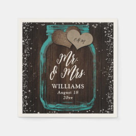 Aquamariner Barn Wood Mason Jar Rustic Mr & Mrs We Serviette