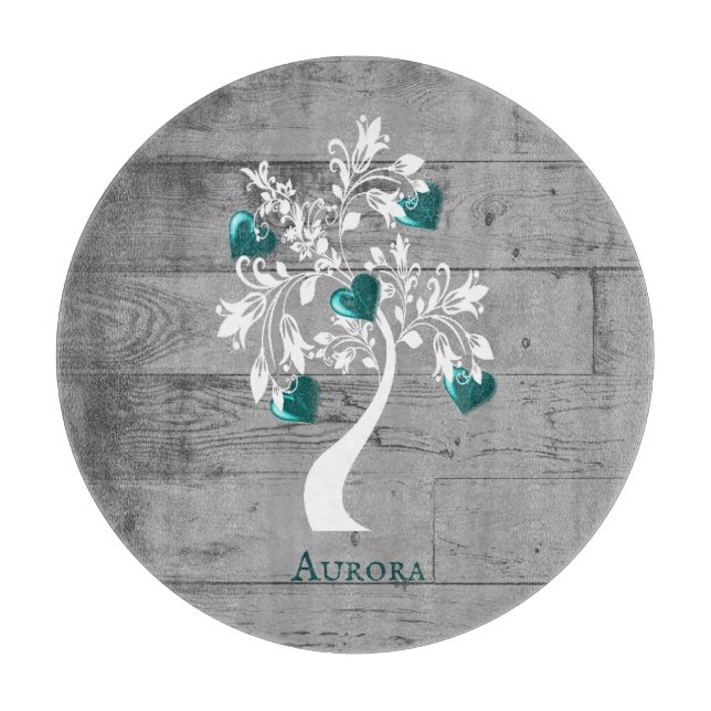 Aquamariner Baum des Personalisierten Hearts Schneidebrett (Vorderseite)