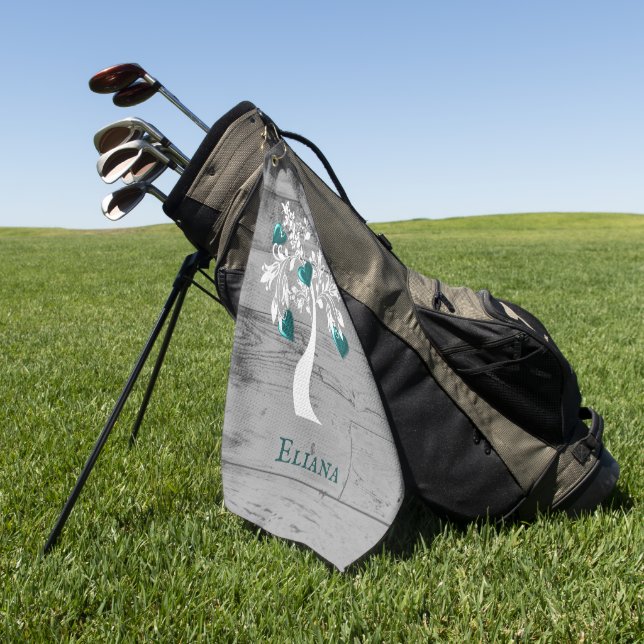 Aquamariner Baum von Hearts Personalisiertes Golfh Golfhandtuch (Gras)