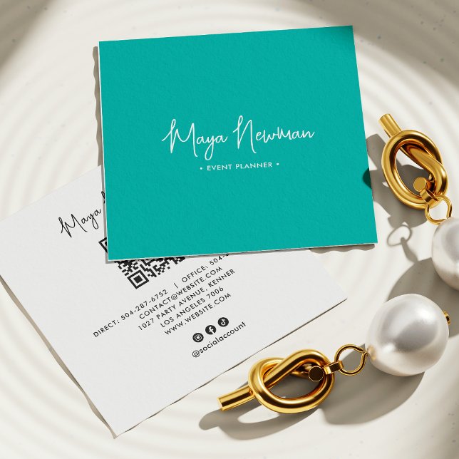 AQUAMARINER BLAUE Moderner CHIC Minimaler QR-Code Quadratische Visitenkarte (Von Creator hochgeladen)