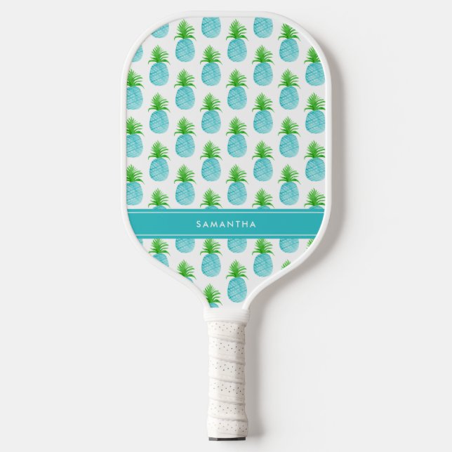 Aquamariner Blaue Wasserfarbe Ananas Personalisier Pickleball Schläger (Vorderseite)
