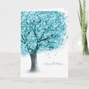Aquamariner blauer Baum abstrakter Geburtstag Karte