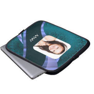 Aquamariner blauer Damastwirbel Laptopschutzhülle