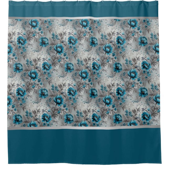 Aquamariner blauer floraler Duschvorhang (Vorderseite)