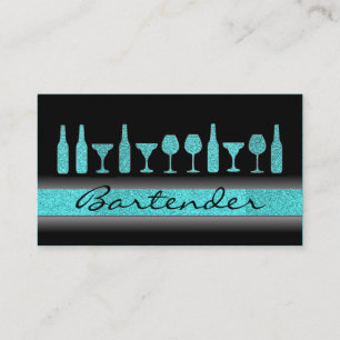 Aquamariner blauer Glitter-Barkeeper trinkt Visitenkarte