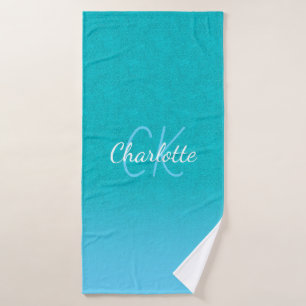 Aquamariner blauer Glitzer Aqua-Sea-Green-Monogram Badehandtuch