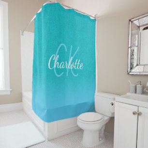 Aquamariner blauer Glitzer Aqua-Sea-Green-Monogram Duschvorhang