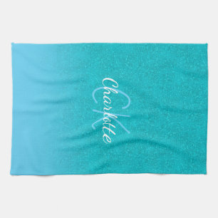 Aquamariner blauer Glitzer Aqua-Sea-Green-Monogram Geschirrtuch