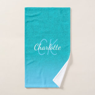 Aquamariner blauer Glitzer Aqua-Sea-Green-Monogram Handtuch