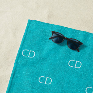 Aquamariner blauer Glitzer Aqua-Sea-Green-Monogram Strandtuch