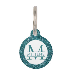 Aquamariner blauer Glitzer Funkelnd Monogramm Haustiermarke