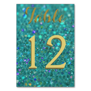 Aquamariner blauer Glitzer Tischnummer