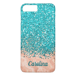 Aquamariner blauer Glitzer und orangefarbener Marm Case-Mate iPhone Hülle