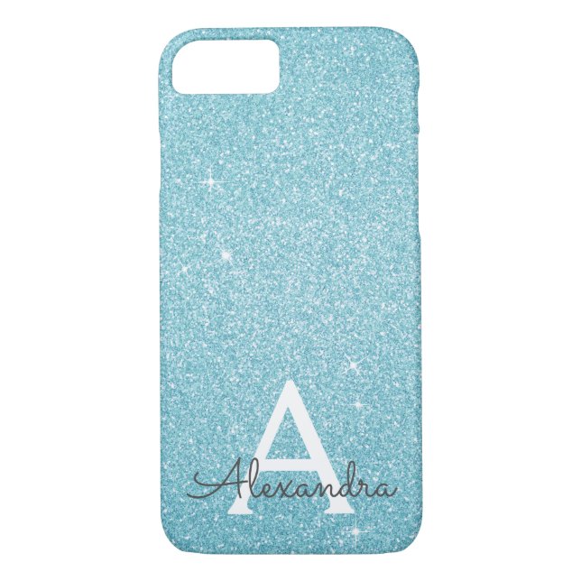 Aquamariner blauer Glitzer und Sparkle Monogramm Case-Mate iPhone Hülle (Rückseite)