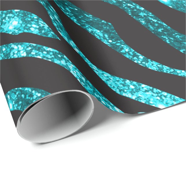 Aquamariner blauer Glitzer Zebra Print Geschenkpapier (Rolleneckpunkt)