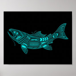 Aquamariner Blauer Haida-Geist-Fisch auf Schwarz Poster