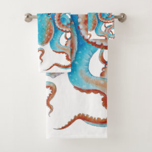 Aquamariner blauer KrakeWatercolor Badhandtuch Set