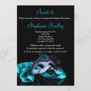 Aquamariner blauer Maskerade-Bonbon 16 Einladung