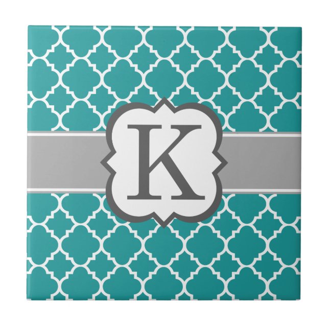 Aquamariner blauer Monogramm-Buchstabe K Fliese (Vorderseite)