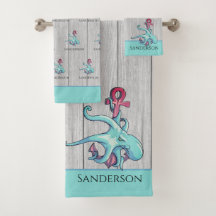 Aquamariner Blauer Oktopus Küste Grau Wood Nautic