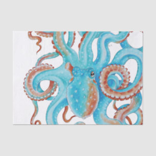 Aquamariner Blauer Oktopus Wasserfarbe Seidenpapier