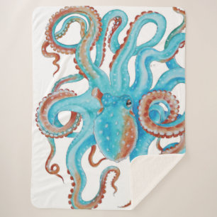Aquamariner Blauer Oktopus Wasserfarbe Sherpadecke