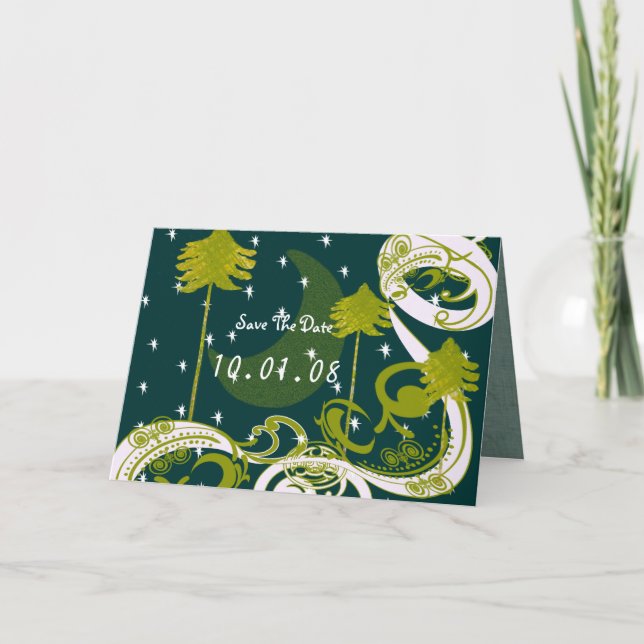 Aquamariner, blauer und grüner Kiefernbaum Save th Einladung (Vorderseite)