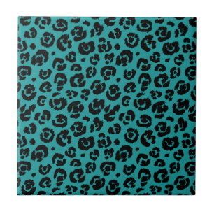 Aquamariner blaues Schwarz-Leopard-Druck Fliese