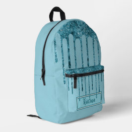Aquamariner Blue Glitzer Tropfen auf Sky Blue Bedruckter Rucksack