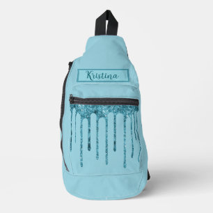 Aquamariner Blue-Glitzer-Tropfen auf Sky Blue Slin Crossbody Bag