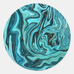 Aquamariner Blue & Gold Chic Swirl Moderne Hochzei Runder Aufkleber