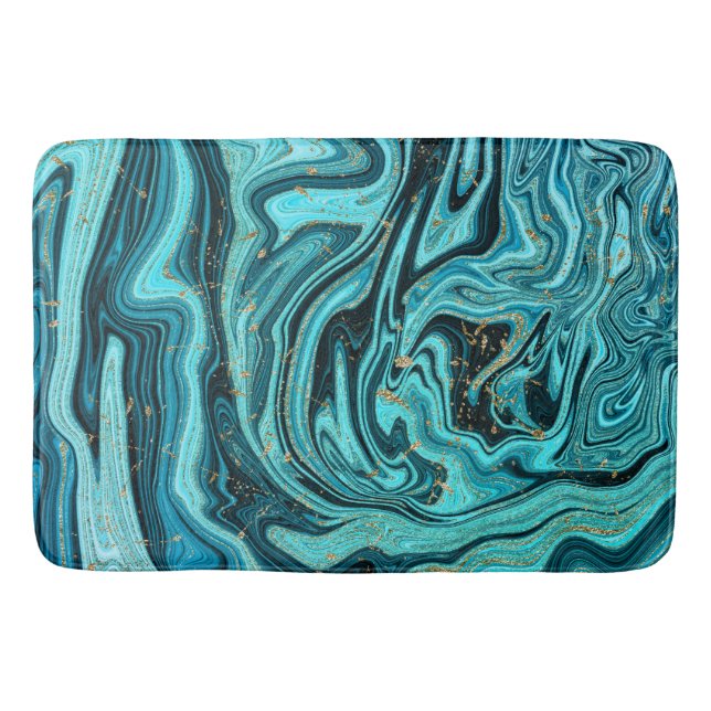 Aquamariner Blue & Gold Chic Swirl Moderner Abstra Badematte (Vorderseite)