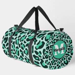 Aquamariner Blue Leopard Print Monogram Large Duff Duffle Bag