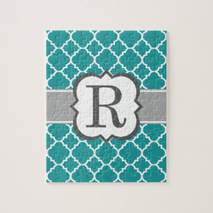 Aquamariner Blue Monogramm Letter R Quartett Puzzle