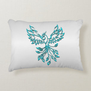 Aquamariner Blue Phoenix Anstieg auf Silber Dekokissen