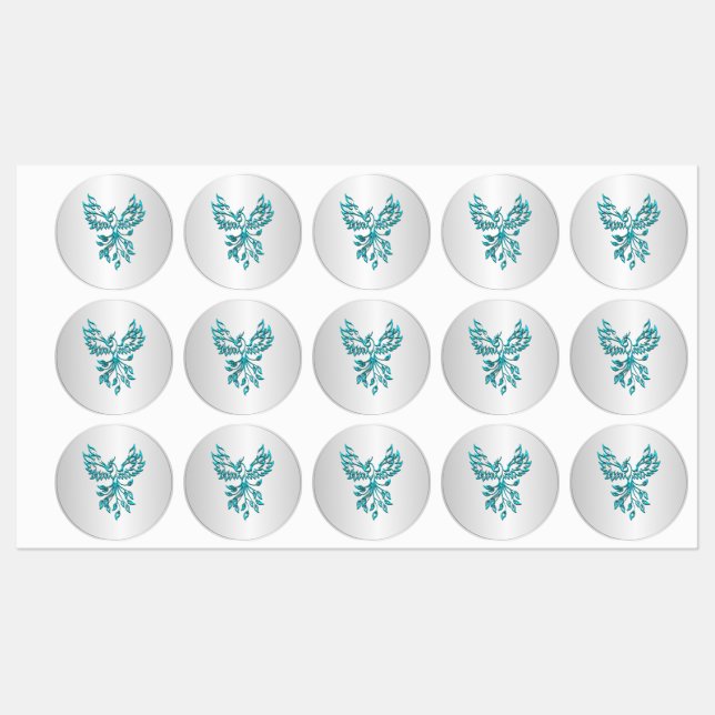 Aquamariner Blue Phoenix Anstieg auf Silber Etiketten (Blatt)