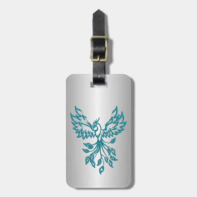 Aquamariner Blue Phoenix Anstieg auf Silber Gepäckanhänger (Vorderseite vertikal)