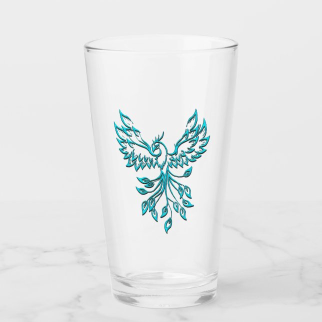 Aquamariner Blue Phoenix Anstieg auf Silber Glas (Vorderseite)