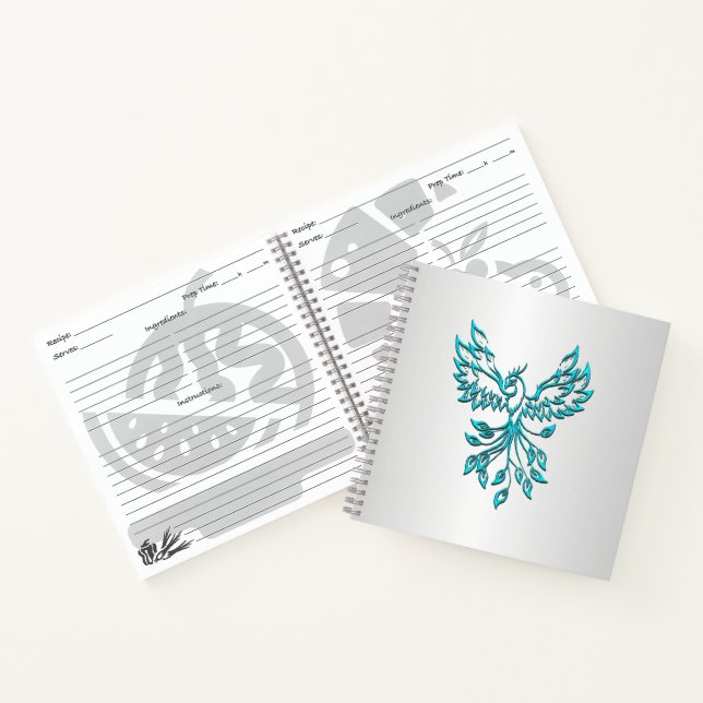 Aquamariner Blue Phoenix Anstieg auf Silber Notizbuch (Innenseite)