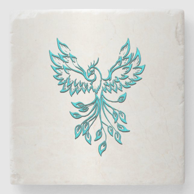 Aquamariner Blue Phoenix Anstieg auf Silber Steinuntersetzer (Vorderseite)