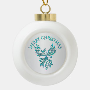 Aquamariner Blue Phoenix steigt auf Silver Frohe W Keramik Kugel-Ornament