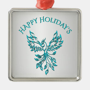 Aquamariner Blue Phoenix steigt auf Silver Happy H Ornament Aus Metall