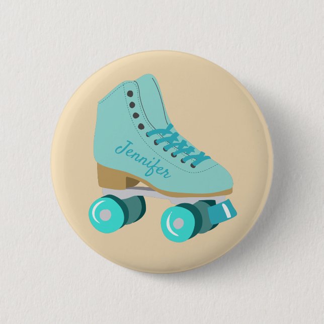 Aquamariner Blue Retro Quad Roller Skate Personali Button (Vorderseite)