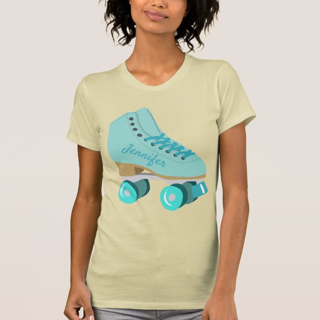 Aquamariner Blue Retro Quad Roller Skate Personali T-Shirt (Vorderseite)