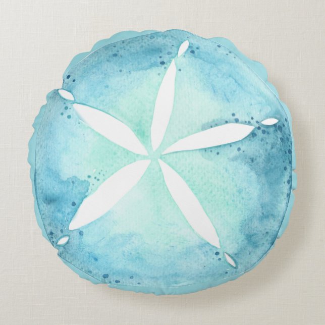 Aquamariner Blue Sand Dollar Nautical Coasto Round Rundes Kissen (Vorderseite)