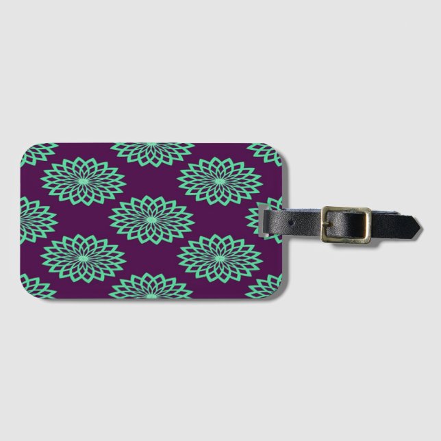 Aquamariner Blumendruck auf lila Gepäckanhänger (Vorderseite (Horizontal))