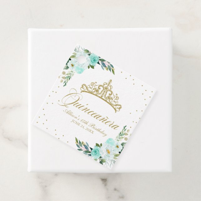 Aquamariner Blumenquinceanera Geschenkanhänger (Beispiel)