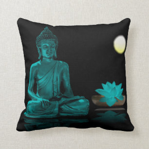 Aquamariner Buddha und Lotus bei Nachtpilz Kissen