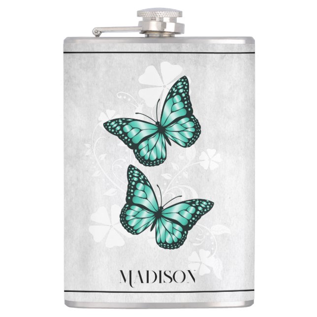 Aquamariner Butterfly-Flor Flachmann (Vorderseite)