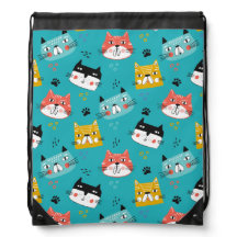 Aquamariner Cartoon Cat Faces Muster